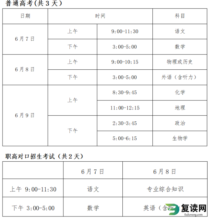 望城区“三考”（高考、学考、中考）具体考试时间、科目安排