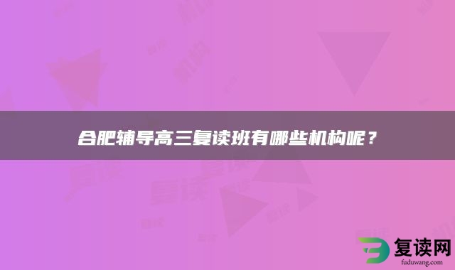 合肥辅导高三复读班有哪些机构呢？
